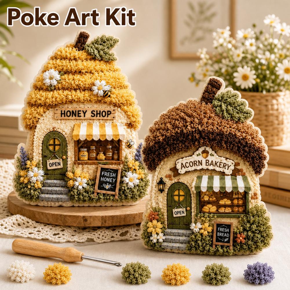 Art Craft Village - Scherpe Zinige Dorps-3D-Stoffen-Poke-Art-Kit: Paddenstoelhuisje (Maanvlinder) |
