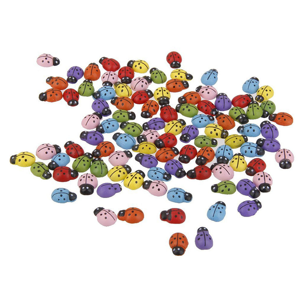 Art Craft Ladybug - 100 stuks houten lieveheersbeestjes, kleurrijke miniatuurdecoraties